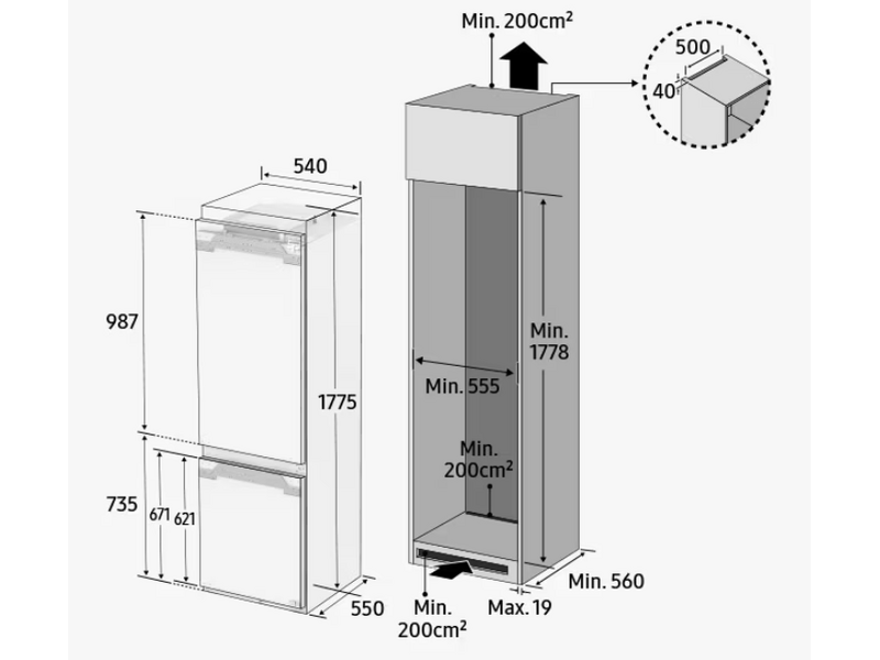Samsung BRB80F26ADF0EO Beépíthető kombinált hűtőszekrény