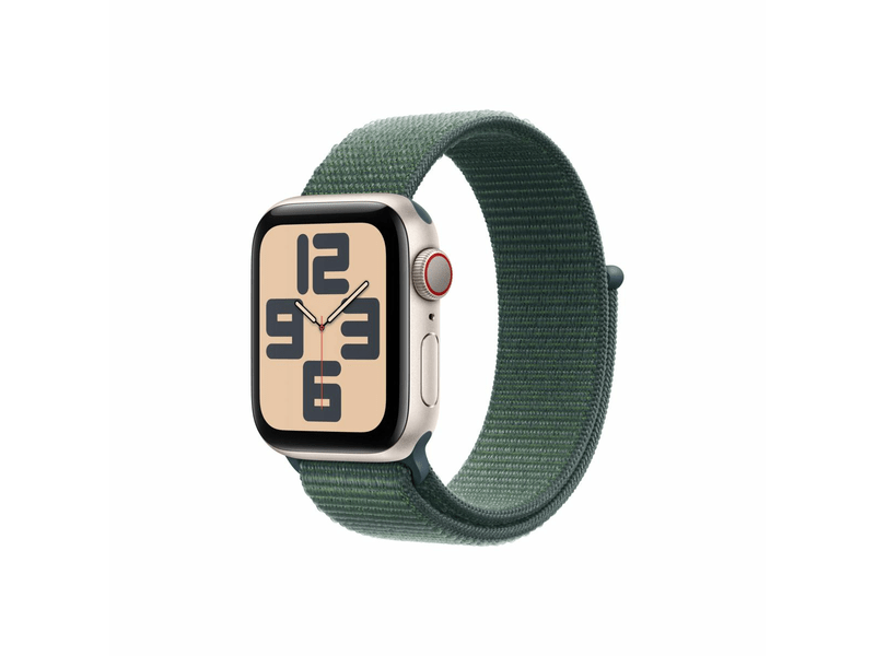 Apple Watch SE (2024) GPS + Cellular – 40 mm-es csillagfény alumíniumtok, tózöld sportpánt (MXGH3QH/A)