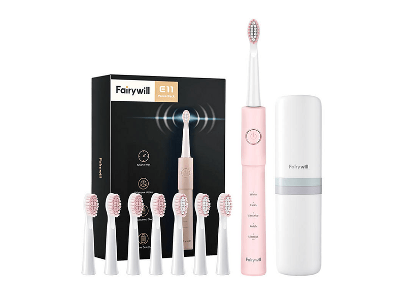 FairyWill FW-E11 Szónikus fogkefe készlet, Rózsaszín