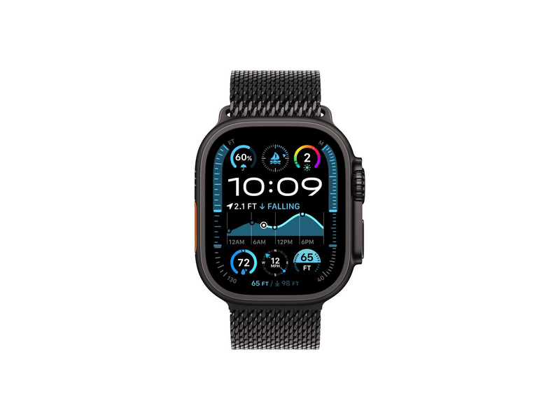 Apple Watch Ultra 2 GPS + Cellular, 49 mm-es fekete titántok, fekete titán milánói szíj, L (MX5V3CM/A)