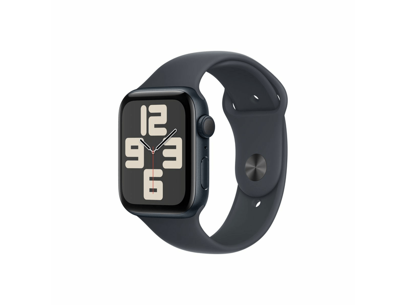 Apple Watch SE (2024) GPS – 44 mm-es éjfekete alumíniumtok, fekete sportszíj - S/M (MXEJ3QH/A)