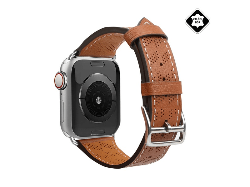 Gigapack Apple Watch Series pótszíj, valódi bőr, világosbarna (GP-149383)