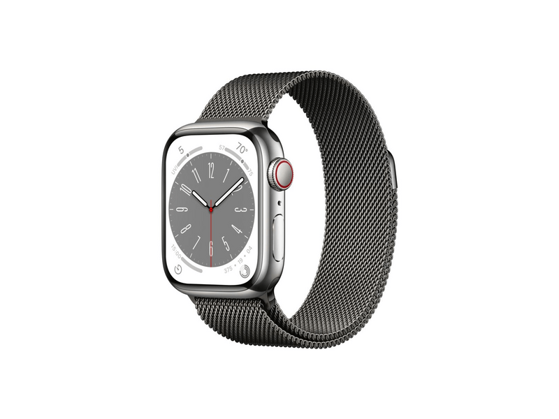 Apple Watch Series 8 Cellular 41mm grafit rozsdamentes tok, grafit milánói pánt (MNJM3CM/A)