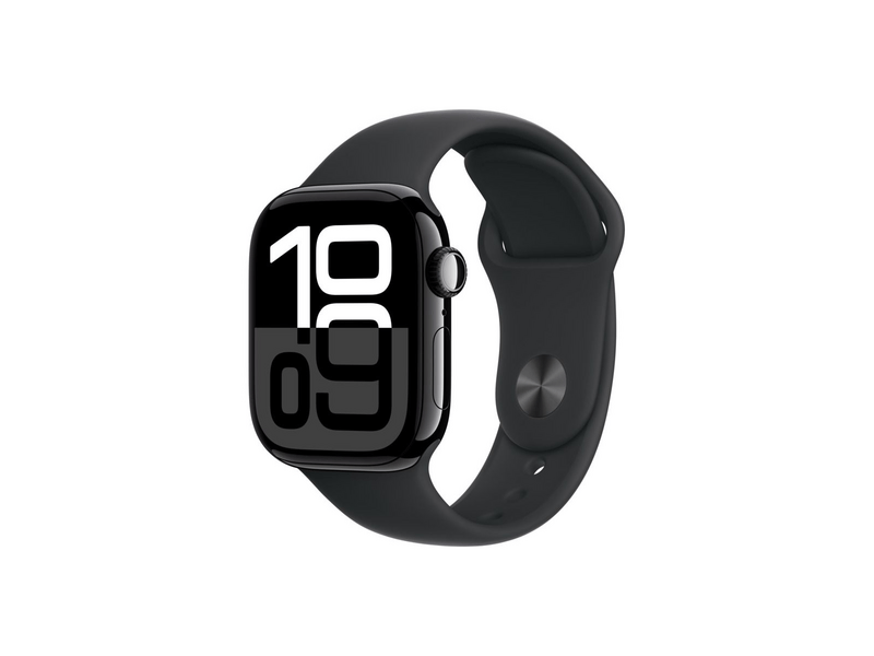Apple Watch Series 10 GPS + Cellular - 42 mm-es kozmoszfekete alumíniumtok, fekete sportszíj - M/L (MWX73QH/A)