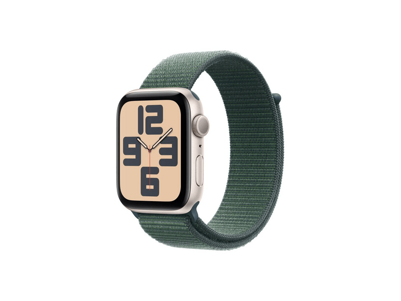 Apple Watch SE (2024) GPS – 44 mm-es csillagfény alumíniumtok, tózöld sportpánt (MXEW3QH/A)