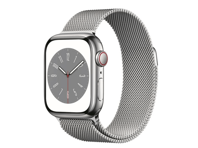 Apple Watch Series 8 Cellular 45mm ezüst rozsdamentes tok, ezüst milánói pánt (MNKJ3CM/A)