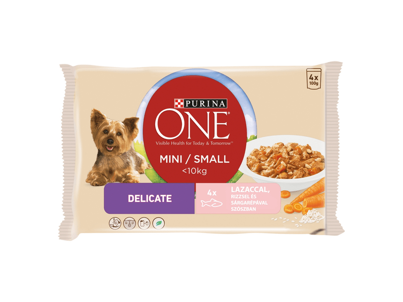 Purina ONE mini Delicate Lazaccal, rizzsel és sárgarépával 4x100 g