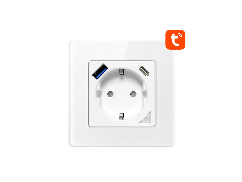Avatto N-WOT10-USB-W USB és USB-C TUYA intelligens WiFi fali aljzat, fehér