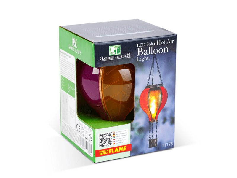 Garden of Eden Felakasztható szolár lámpa - hőlégballon - lángeffekt (11778)