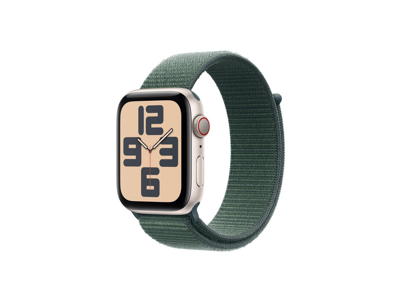 Apple Watch SE (2024) GPS + Cellular – 44 mm-es csillagfény alumíniumtok, tózöld sportpánt (MXGV3QH/A)