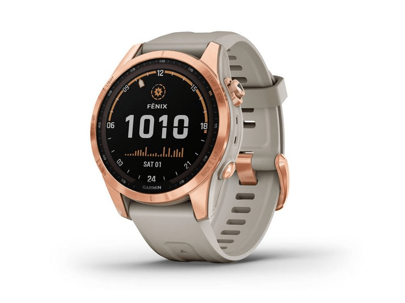Garmin Fenix 7S Solar Okosóra, Rosegold, Homok színű szilikon szíj (010-02539-11)