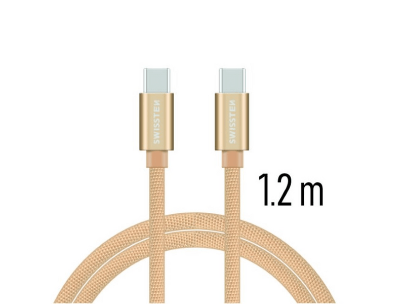 Swissten USB-C/USB-C adat- és töltőkábel, arany, 1,2 m (71527204)