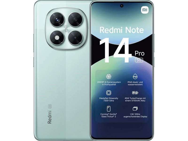 Xiaomi Redmi Note 14 Pro 5G 8/256GB Okostelefon, Zöld (MZB0IMOEU)