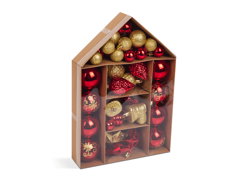 Family 58779B Karácsonyfadísz szett, piros / arany, 36 db