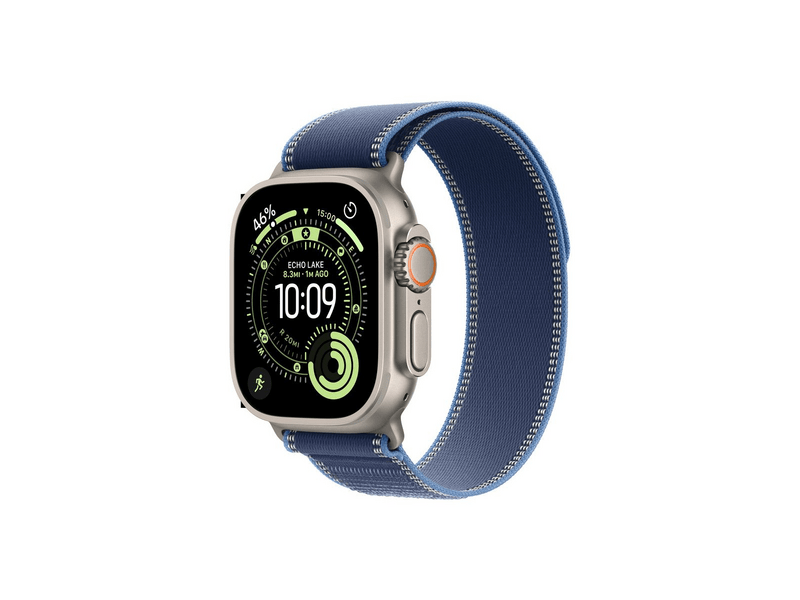 Apple Watch Ultra 3 GPS + Cellular – 49 mm-es natúr titántok, kék-élénkkék terep pánt – S/M (MEWR4QH/A)