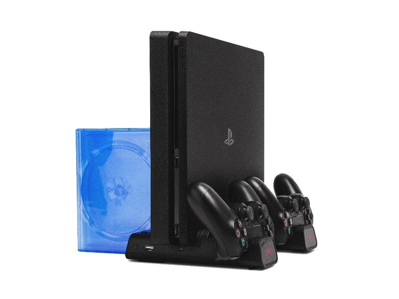 FroggieX FX-P4-C3-B PS4 Konzol hűtőállomás + töltőállomás + lemeztartó