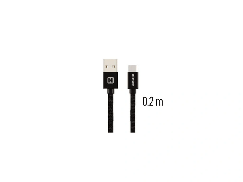 Swissten USB-A/USB-C Kábel 0,2m, fekete (71521101)