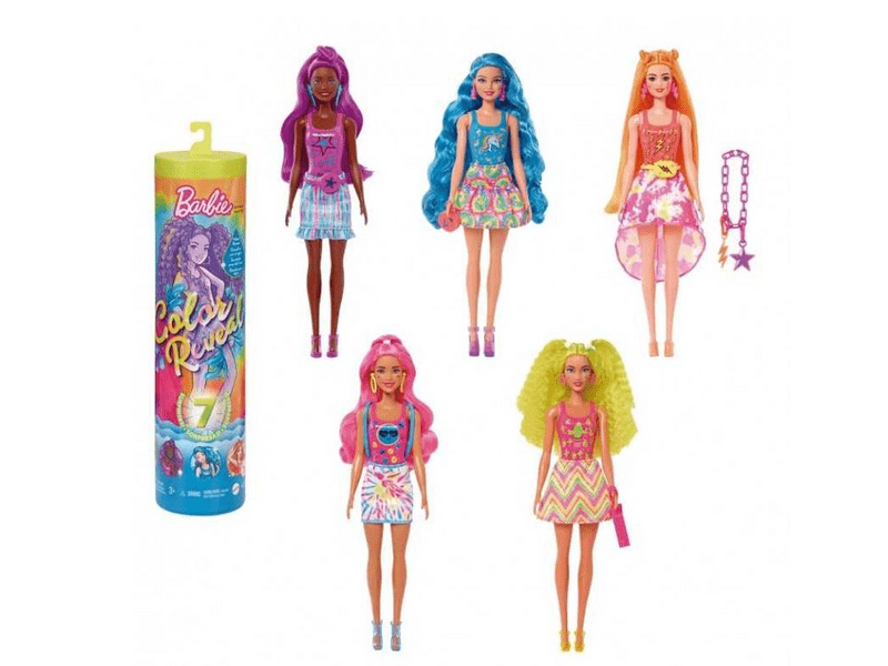 Barbie: Color Reveal meglepetés baba - Csini neon, 1 db, többféle (HCC67)