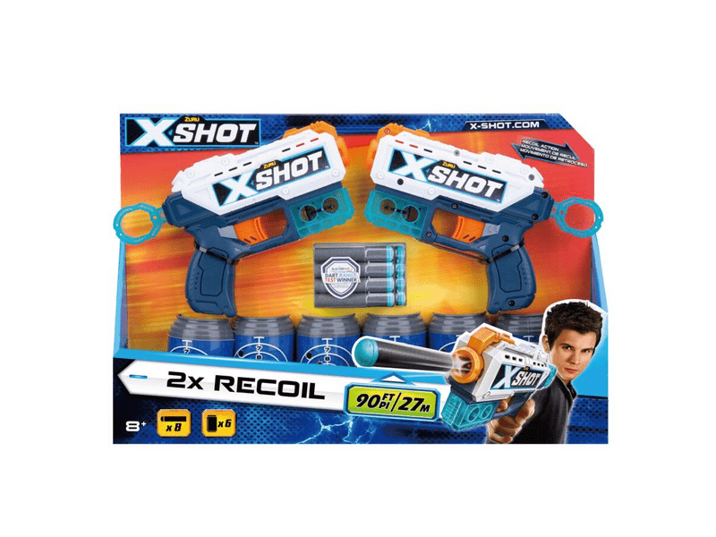 X-Shot Recoil Szivacslövő játékpisztoly, 2db, célpont dobozokkal (XSH 36202)