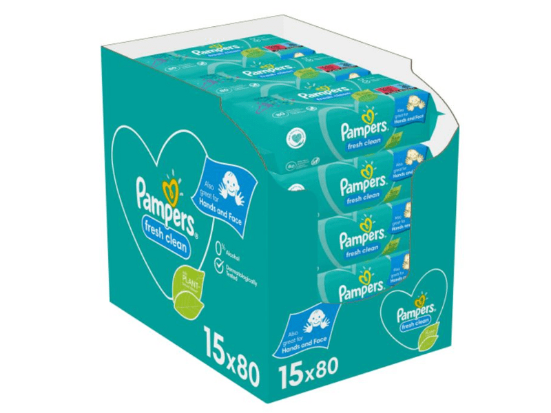 Pampers Fresh Clean Nedves törlőkendő, 15 csomag x 80 darab, 1200 db