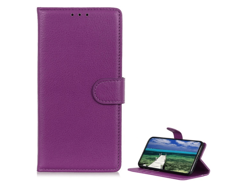 Gigapack Motorola Moto E14 4G (XT2421–14) Bőr hatású flip tok, lila (GP-156989)