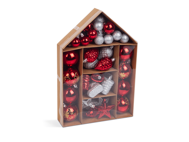 Family 58779A Karácsonyfadísz szett, piros / ezüst, 36 db