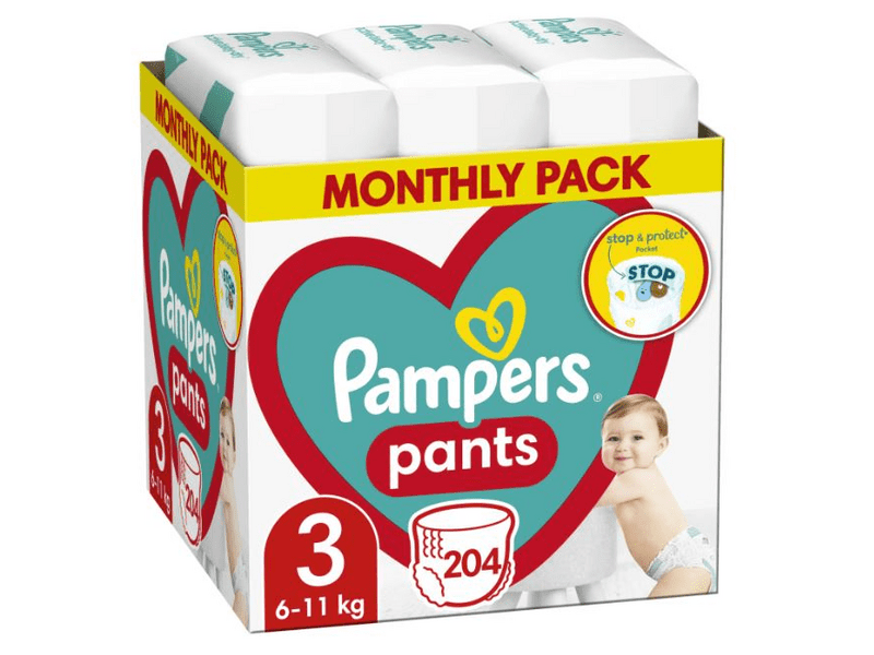 Pampers Pants havi pelenkacsomag, 3-as méret, 6-11 kg, 204 db
