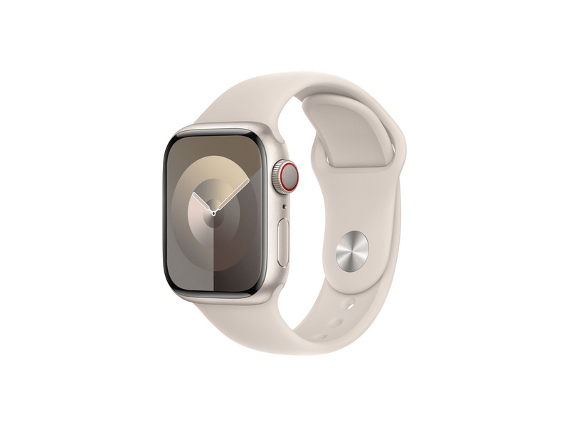 Apple Watch Series 9 GPS + Cellular – 41 mm-es csillagfény alumíniumtok, sportszíj - M/L (MRHP3QH/A)