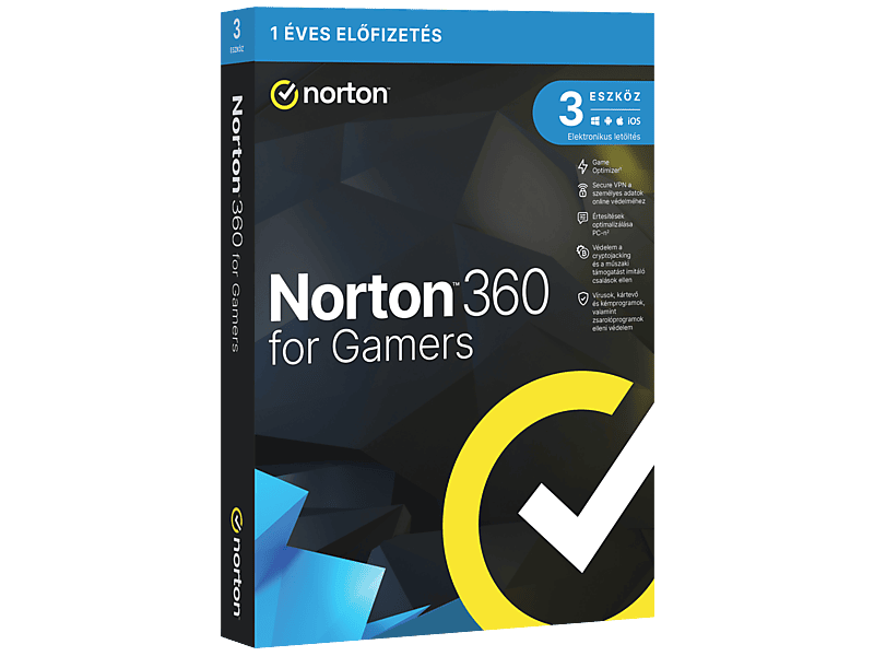Norton 360 for Gamers 50GB vírusirtó szoftver, 1 felhasználó, 3 eszközre, 1 éves
