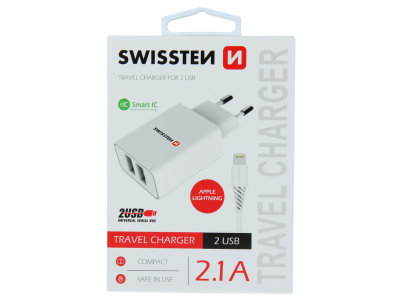Swissten Hálózati Töltő + Lightning kábel, fehér (22057000)