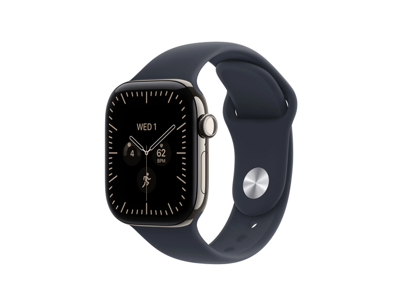 Apple Watch Series 12 GPS+Cellular, 42 mm natúr titán tok, tengerészkék sportszíj, M/L (MJGG4MP/A)