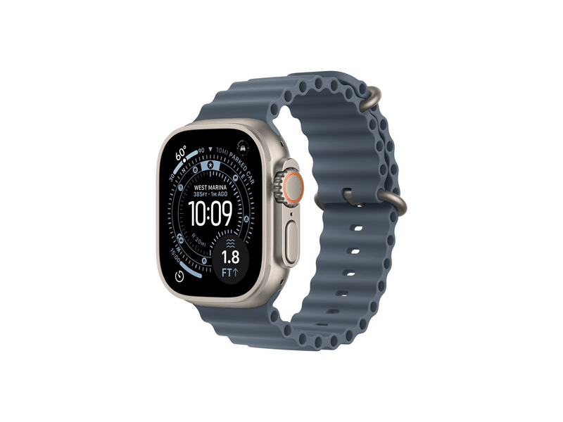 Apple Watch Ultra 3 GPS + Cellular – 49 mm-es natúr titántok, acélkék óceán szíj (MEWH4QH/A)