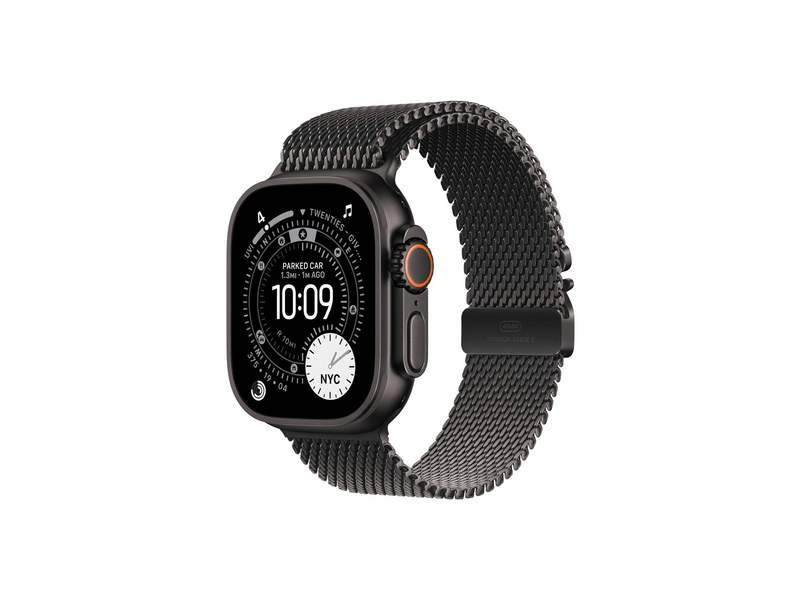 Apple Watch Ultra 3 GPS + Cell – 49 mm-es fekete titántok, fekete titán milánói szíj – S (MF1N4QH/A)