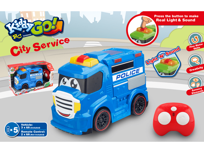 KiddyGo! műanyag távirányítós rendőrautó fénnyel és hanggal