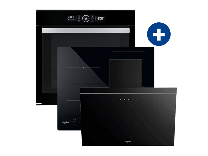 Whirlpool AKZM 8480 NB Beépíthető sütő + Whirlpool WF S3660 CPNE Indukciós főzőlap + Whirlpool AKR 62F LT K Kürtős páraelszívó