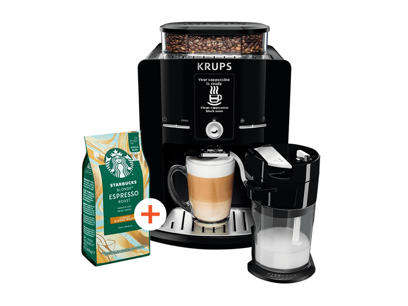 KRUPS EA829810 Latt'Espress automata kávéfőző + Starbucks Blonde Espresso Roast szemes kávé, 200 g