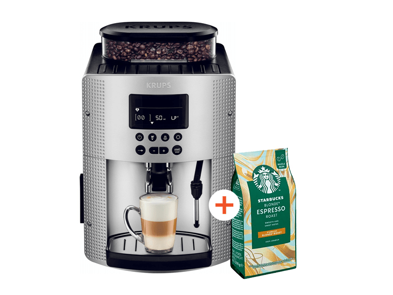 KRUPS EA815E70 Espresseria Pisa S Line Automata Kávéfőző + Starbucks Blonde Espresso Roast szemes kávé, 200 g
