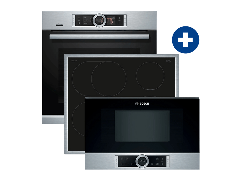 Bosch HBG676ES6 Beépíthető sütő+ Bosch PIF645HB1E Beépíthető indukciós főzőlap+ Bosch BFL634GS1 Beépíthető mikrohullámú sütő