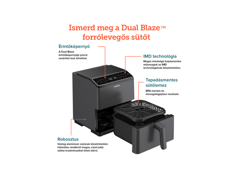 Cosori Dual Blaze Forrólevegős sütő, 6.4 l, világosszürke (CAF-P583S-AEUR)