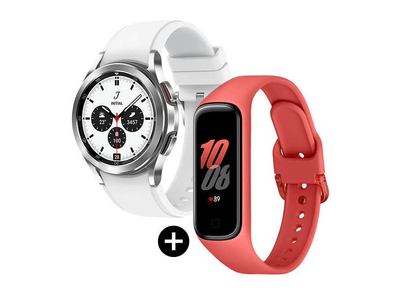 Samsung Galaxy Watch 4 Classic SM-R880NZKAEUE 42 mm Okosóra, ezüst + Samsung Galaxy Fit2 Aktivitásmérő, Piros (SM-R220NZRAEUE)