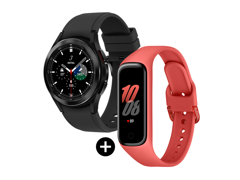 Samsung Galaxy Watch 4 Classic Okosóra ( R885 42 LTE SM-R885 42 BK ), Fekete + Samsung Galaxy Fit2 Aktivitásmérő, Piros (SM-R220NZRAEUE)