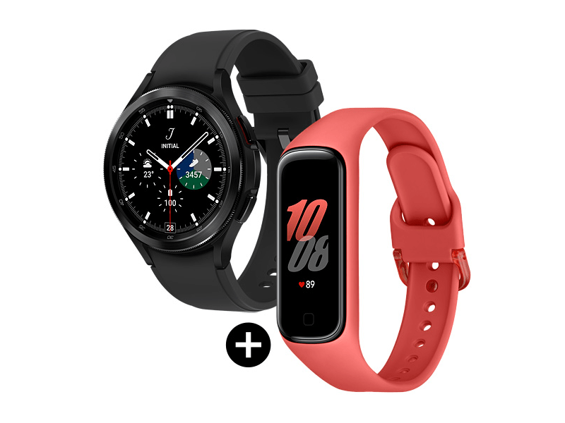Samsung Galaxy Watch 4 Classic Okosóra, eSim, 46 mm, fekete + Samsung Galaxy Fit2 Aktivitásmérő, Piros (SM-R220NZRAEUE)