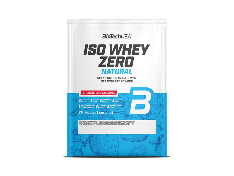 BiotechUSA Iso Whey Zero Natural laktózmentes fehérje, 25 g, eper