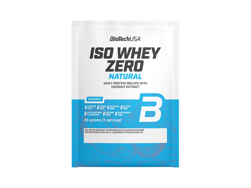 BiotechUSA Iso Whey Zero Natural laktózmentes fehérje, 25 g, kókusz