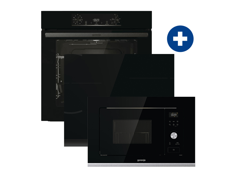 Gorenje BO6735E05B Beépíthető sütő + Gorenje GI6401BC Beépíthető indukciós főzőlap + Gorenje BMX201AG1BG Beépíthető mikrohullámú sütő