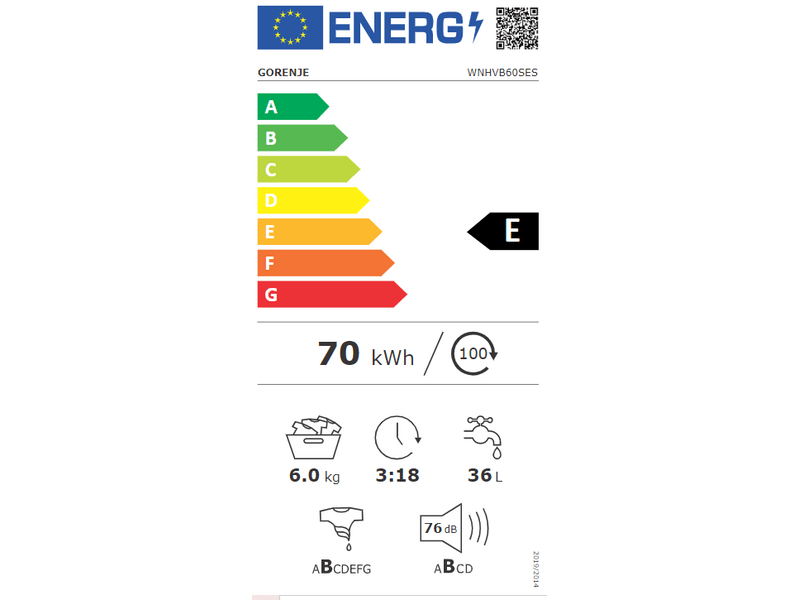 Gorenje WNHVB60SES Elöltöltős keskeny mosógép