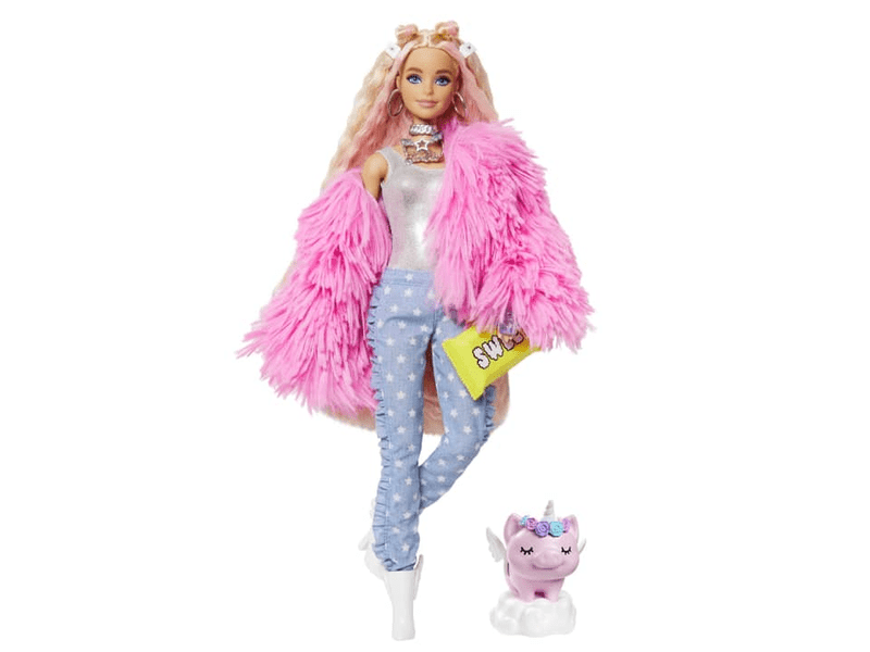 Barbie Extrav szőke baba rószín kabátban