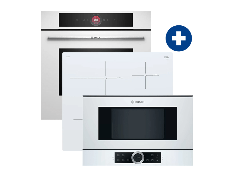 Bosch HBG7741W1 Beépíthető sütő + Bosch PUF612FC5E Indukciós főzőlap + Bosch BFL634GW1 Beépíthető mikro