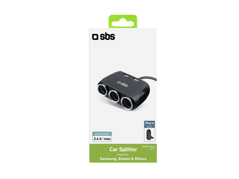 SBS 12W Szivargyújtós autóstöltő, 2xUSB-A (TECRSPLIT324AK)