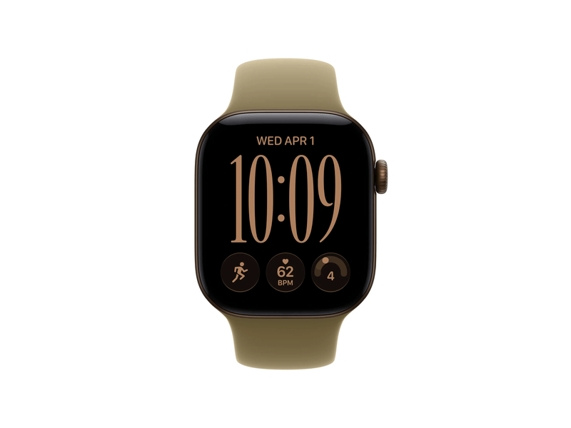 Apple Watch Series 12 GPS+Cellular, 42 mm sötét bronz alumíniumtok, olíva sportszíj, S/M (MJG44MP/A)